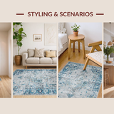 Ultra Soft Area Rug, Non Slip, Stain Resistant, Washable Area Rugs for Living Room, Bedroom, Vibrant Rustic Trellis Artwork(Blue)