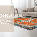 Ultra Soft Area Rug, Non Slip, Stain Resistant, Washable Area Rugs for Living Room, Bedroom, Bold Vibrant Medallion Composition(Orange)