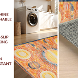 Ultra Soft Area Rug, Non Slip, Stain Resistant, Washable Area Rugs for Living Room, Bedroom, Eclectic Earthy Sunburst Aesthetic(Orange)