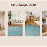 Ultra Soft Area Rug, Non Slip, Stain Resistant, Washable Area Rugs for Living Room, Bedroom, Modern Gray Watercolor Botanical Motif(Turquoise)