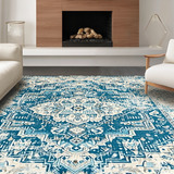 Ultra Soft Area Rug, Non Slip, Stain Resistant, Washable Area Rugs for Living Room, Bedroom, Modern Distressed Diamond Composition(Blue)