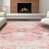 Ultra Soft Area Rug, Non Slip, Stain Resistant, Washable Area Rugs for Living Room, Bedroom, Whimsical Retro Tiled Arrangement(Pink)