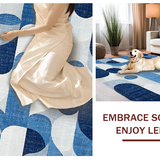 Ultra Soft Area Rug, Non Slip, Stain Resistant, Washable Area Rugs for Living Room, Bedroom, Coquette Ribbon Scallop Print Rug Featuring Artistic Bows and Chic Curves(Blue)