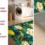 Ultra Soft Area Rug, Non Slip, Stain Resistant, Washable Area Rugs for Living Room, Bedroom, Vibrant Realistic Flower Aesthetic(Green)