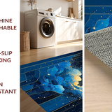Ultra Soft Area Rug, Non Slip, Stain Resistant, Washable Area Rugs for Living Room, Bedroom, Bold Blue Space-Inspired Motif(Blue)