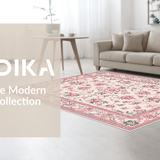 Ultra Soft Area Rug, Non Slip, Stain Resistant, Washable Area Rugs for Living Room, Bedroom, Delicate Leafy Boho Motif(Beige)