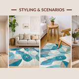 Ultra Soft Area Rug, Non Slip, Stain Resistant, Washable Area Rugs for Living Room, Bedroom, Modern Beach Vibes Area Rug with Graphic Starfish and Rippled Water Motif(Blue)