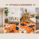 Ultra Soft Area Rug, Non Slip, Stain Resistant, Washable Area Rugs for Living Room, Bedroom, Tropical Floral Oasis Vibes(Orange)