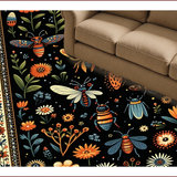 Ultra Soft Area Rug, Non Slip, Stain Resistant, Washable Area Rugs for Living Room, Bedroom, Whimsical Boho Insect Print Bedroom Rug Black(Black)