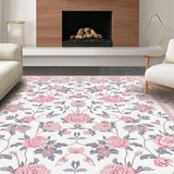 Ultra Soft Area Rug, Non Slip, Stain Resistant, Washable Area Rugs for Living Room, Bedroom, Lively Round Blossom Visual(White)