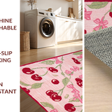 Ultra Soft Area Rug, Non Slip, Stain Resistant, Washable Area Rugs for Living Room, Bedroom, Chic Pink Bow and Cherry Print Area Rug(Pink)