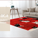 Ultra Soft Area Rug, Non Slip, Stain Resistant, Washable Area Rugs for Living Room, Bedroom, Funny Western Cat-Themed Bedroom Decor Non-Slip Floor Mat(Red)