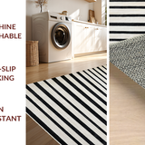 Ultra Soft Area Rug, Non Slip, Stain Resistant, Washable Area Rugs for Living Room, Bedroom, Geometric Stripe Pattern Rug Washable Indoor Outdoor(Black)