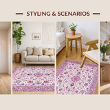 Ultra Soft Area Rug, Non Slip, Stain Resistant, Washable Area Rugs for Living Room, Bedroom, Sophisticated Earthy Floral Geometry(Pink)