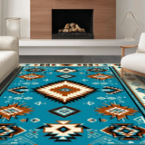 Ultra Soft Area Rug, Non Slip, Stain Resistant, Washable Area Rugs for Living Room, Bedroom, Artful Diamond Motif with Southwestern Vibes(Blue)