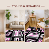 Ultra Soft Area Rug, Non Slip, Stain Resistant, Washable Area Rugs for Living Room, Bedroom, Colorful Vintage Music Motif(Pink)