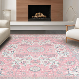 Ultra Soft Area Rug, Non Slip, Stain Resistant, Washable Area Rugs for Living Room, Bedroom, Cozy Round Garden-Inspired Decor(Pink)