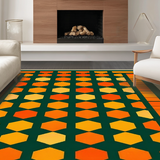 Ultra Soft Area Rug, Non Slip, Stain Resistant, Washable Area Rugs for Living Room, Bedroom, Vintage Geometric Hexagon Fusion(Orange)