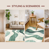 Ultra Soft Area Rug, Non Slip, Stain Resistant, Washable Area Rugs for Living Room, Bedroom, Rustic Wave Textured Circular Piece(Green)