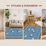 Ultra Soft Area Rug, Non Slip, Stain Resistant, Washable Area Rugs for Living Room, Bedroom, Artistic Coastal Vessel Illustration(Blue)