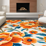 Ultra Soft Area Rug, Non Slip, Stain Resistant, Washable Area Rugs for Living Room, Bedroom, Lively Outdoor Blossom Patterned Rug(Orange)