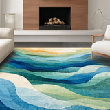 Ultra Soft Area Rug, Non Slip, Stain Resistant, Washable Area Rugs for Living Room, Bedroom, Ocean Waves Area Rug: Abstract Coastal Design Carpet(Blue)