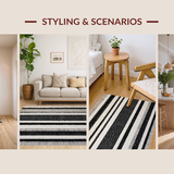 Ultra Soft Area Rug, Non Slip, Stain Resistant, Washable Area Rugs for Living Room, Bedroom, Onyx & Linen Stripe Woven Rug, Stylish Hallway Accent Carpet(Black)