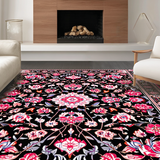 Ultra Soft Area Rug, Non Slip, Stain Resistant, Washable Area Rugs for Living Room, Bedroom, Boho Vintage Floral Aesthetic(Black)