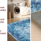Ultra Soft Area Rug, Non Slip, Stain Resistant, Washable Area Rugs for Living Room, Bedroom, Cobalt Whisper Carpet, Aegean Tint, Distressed Block Print(Blue)