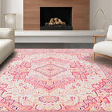 Ultra Soft Area Rug, Non Slip, Stain Resistant, Washable Area Rugs for Living Room, Bedroom, Stylish Distressed Decorative Pattern(Pink)