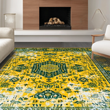 Ultra Soft Area Rug, Non Slip, Stain Resistant, Washable Area Rugs for Living Room, Bedroom, Whimsical Multi-Hued Floral Arrangement(Yellow)