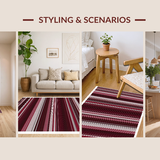 Ultra Soft Area Rug, Non Slip, Stain Resistant, Washable Area Rugs for Living Room, Bedroom, Colorful Striped Boho Elegance(Red)