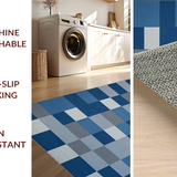 Ultra Soft Area Rug, Non Slip, Stain Resistant, Washable Area Rugs for Living Room, Bedroom, Contemporary Gray Box Motif(Blue)