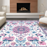 Ultra Soft Area Rug, Non Slip, Stain Resistant, Washable Area Rugs for Living Room, Bedroom, Delicate Blossom and Feather Theme(White)