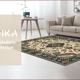 Ultra Soft Area Rug, Non Slip, Stain Resistant, Washable Area Rugs for Living Room, Bedroom, Chic Vintage Ogee Pattern Display(Beige)