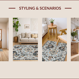 Ultra Soft Area Rug, Non Slip, Stain Resistant, Washable Area Rugs for Living Room, Bedroom, Soft Vintage Floral Living Room Rug(Gray)
