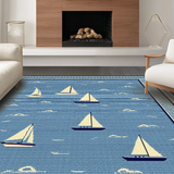 Ultra Soft Area Rug, Non Slip, Stain Resistant, Washable Area Rugs for Living Room, Bedroom, Artistic Coastal Vessel Illustration(Blue)
