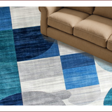 Ultra Soft Area Rug, Non Slip, Stain Resistant, Washable Area Rugs for Living Room, Bedroom, Elegant Gray Geometric Motif(Blue)