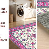 Ultra Soft Area Rug, Non Slip, Stain Resistant, Washable Area Rugs for Living Room, Bedroom, Vibrant Artful Floral Composition(White)