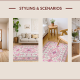 Ultra Soft Area Rug, Non Slip, Stain Resistant, Washable Area Rugs for Living Room, Bedroom, Chic Ethnic Floral Arrangement(Pink)