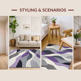 Ultra Soft Area Rug, Non Slip, Stain Resistant, Washable Area Rugs for Living Room, Bedroom, Refined Textured Artful Aesthetic(Purple)
