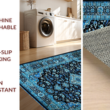 Ultra Soft Area Rug, Non Slip, Stain Resistant, Washable Area Rugs for Living Room, Bedroom, Elegant Black Blue Tiled Arrangement(Blue)