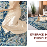 Ultra Soft Area Rug, Non Slip, Stain Resistant, Washable Area Rugs for Living Room, Bedroom, Artistic Geometric Floral Ensemble(Blue)