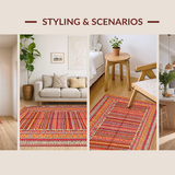 Ultra Soft Area Rug, Non Slip, Stain Resistant, Washable Area Rugs for Living Room, Bedroom, Chic Earthy Tones Striped Design(Orange)