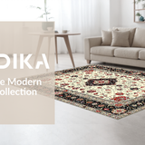 Ultra Soft Area Rug, Non Slip, Stain Resistant, Washable Area Rugs for Living Room, Bedroom, Opulent Red Accented Medallion Artistry(Ivory)