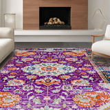 Ultra Soft Area Rug, Non Slip, Stain Resistant, Washable Area Rugs for Living Room, Bedroom, Sophisticated Colorful Medallion Look(Purple)