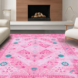 Ultra Soft Area Rug, Non Slip, Stain Resistant, Washable Area Rugs for Living Room, Bedroom, Vivid Seasonal Teal Accents(Pink)