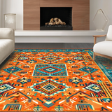 Ultra Soft Area Rug, Non Slip, Stain Resistant, Washable Area Rugs for Living Room, Bedroom, Eclectic Vintage Geometric Textures(Orange)