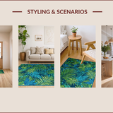 Ultra Soft Area Rug, Non Slip, Stain Resistant, Washable Area Rugs for Living Room, Bedroom, Vibrant Boho Botanical Aesthetic(Blue)