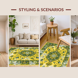 Ultra Soft Area Rug, Non Slip, Stain Resistant, Washable Area Rugs for Living Room, Bedroom, Eclectic Vibrant Leafy Motif(Yellow)